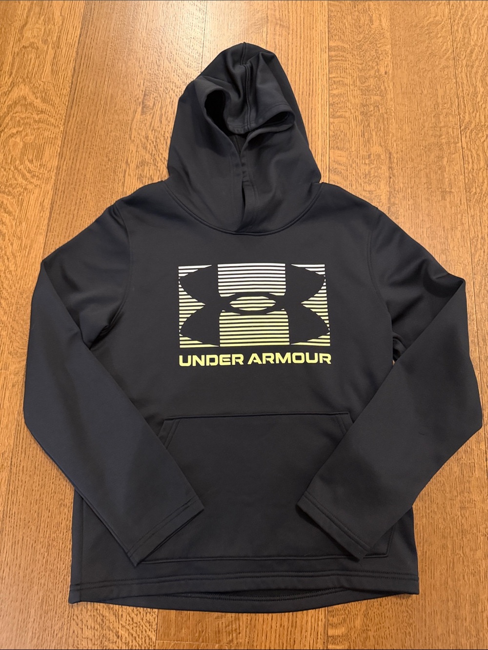 Under Armour Boys Black Crewneck Hoodie with Yellow Logo